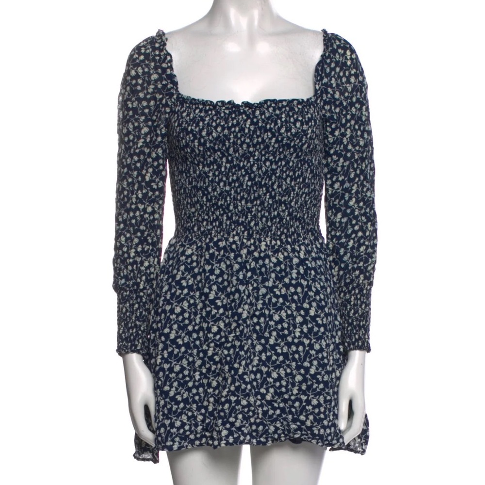 Reformation Blue Floral Smocked Kelli Mini Dress
